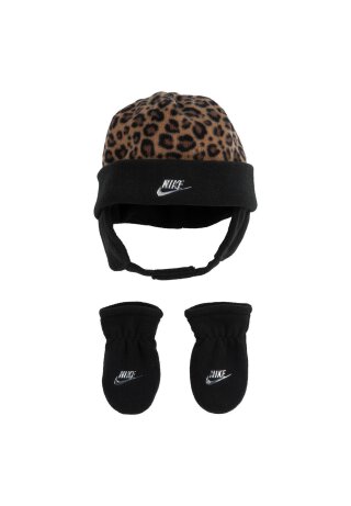 Leopard Trapper Mütze mit Handschuh Black One Size